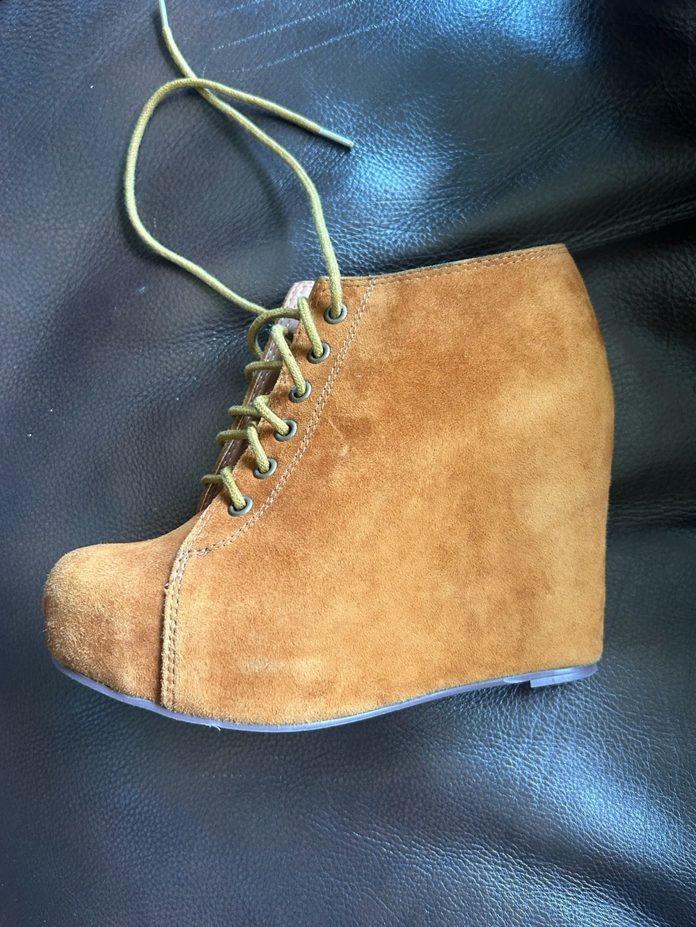 Jeffrey Campbell 99 Tie Lace-Up Wedge Bootie in Tan Suede